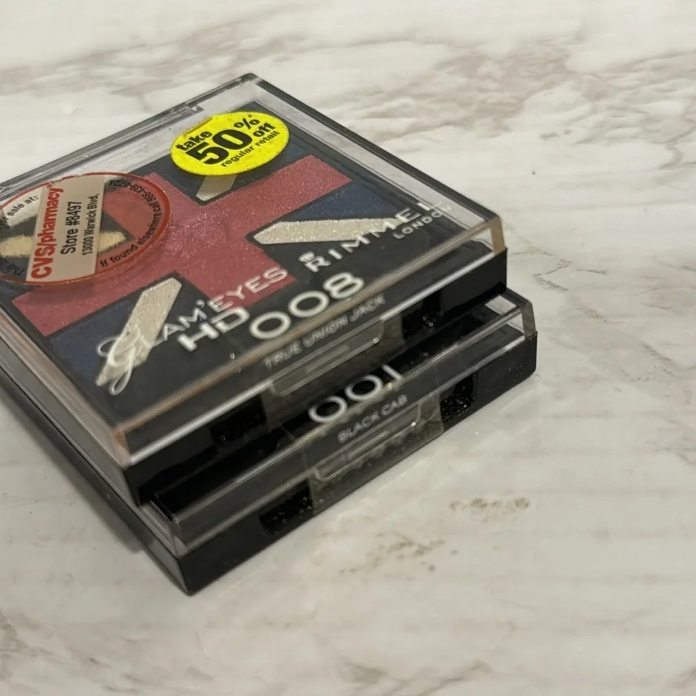 Rimmel London glam eyes HD eyeshadow in 008 true union Jack, and 001 black‎ cab